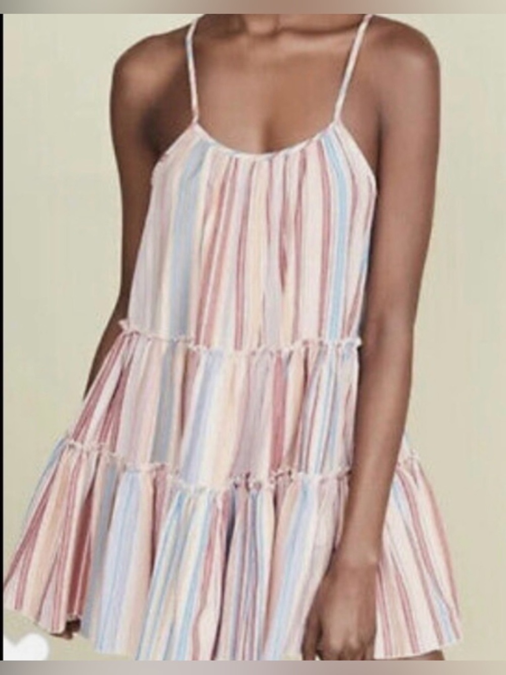 DRAcLos Angles Striped Tiered Spaghetti Strap Mini Dress - Pastel Stripes